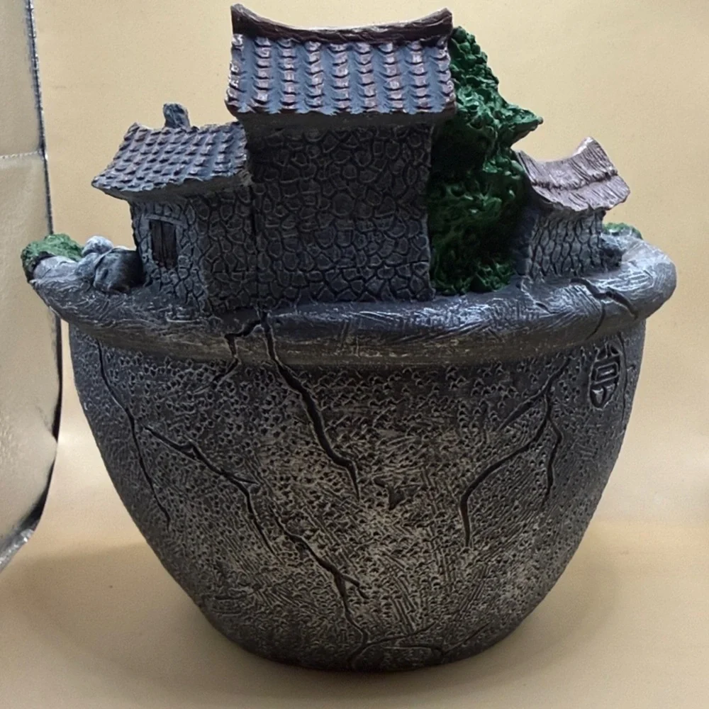 Grey Tiered Cottage Fountain Planter with Purple & Blue Flower Accents - Picture 3 of 5